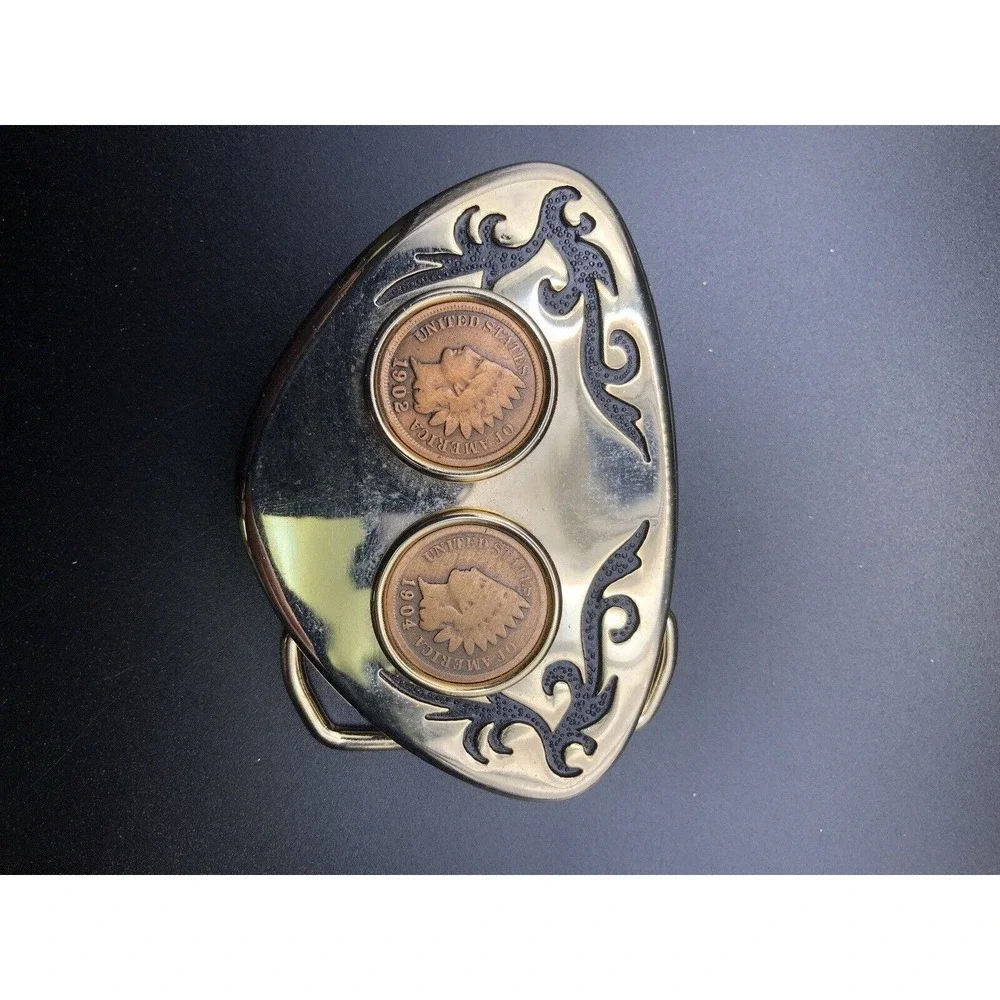 Indian Head Cent Coins 1902 And 1904‎ Vintage Western Belt Buckle Antique Coins